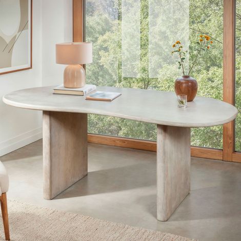 Bureau forme organique 180x90x75 cm en bois de manguier gris clair (1/5)