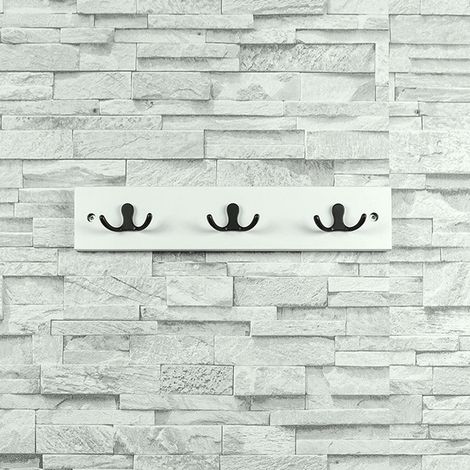 Cime patere murale mdf blanc 6 crochets noirs 350 mm 266474901 266474901 (1/4)