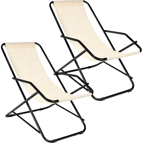 Set 2 Sdraio Sedie Spiaggina Relax Giardino Spiaggia, Pieghevoli in Acciaio e Textilene con Braccioli Funzione Basculante Dondolo– Il Gruppone Beige (1/5)