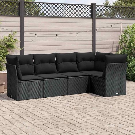vidaXL Set de muebles de jardín 5 pzas y cojines ratán sintético negro (1/5)
