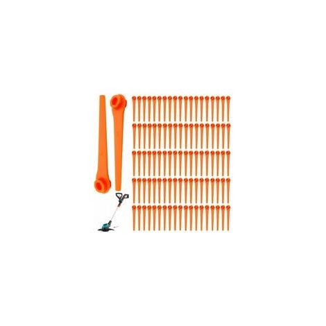 Packung mit 100 Ersatzklingen aus Kunststoff für Gardena Rasentrimmer 9823, 9825, 9820 und 9821, 70-mm-Klingen, Rasentrimmer-Zubehör (1/5)