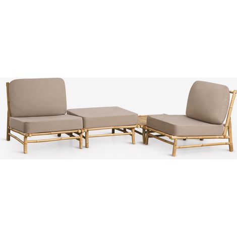 Conjunto de jardín con 2 sillones, puff y mesa de centro cuadrada 75x75 cm en bambú Isendra SKLUM (1/5)