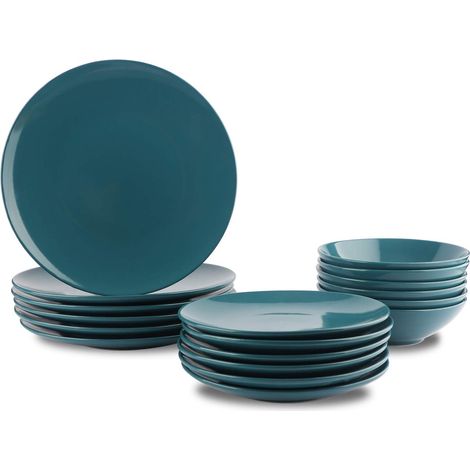 Service de table 18 pièces en grès, pour 6 personnes, Bleu sarcelle foncé (1/5)