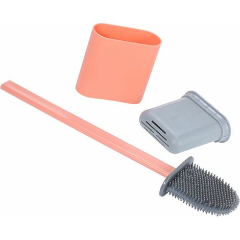 Green Mobility-Nouvelle brosse en silicone pour le nettoyage de la cuvette des toilettes (modèle de sol) Facile à nettoyer les angles morts Poils en TPR flexibles et antirayures aveportebrosse Rose (1/5)