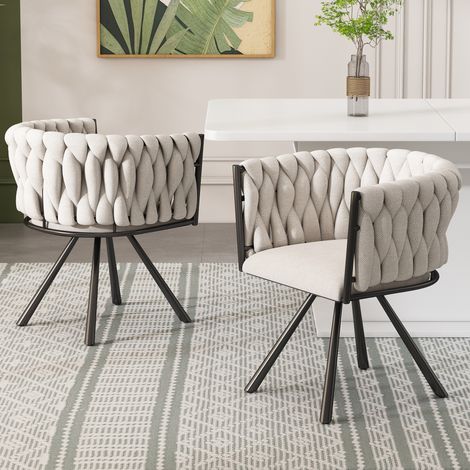 Sillas de comedor giratorias 360° lote de 2 en lino beige y metal negro DESVIAE (1/5)