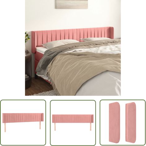 The Living Store Tête de lit avec oreilles Rose 203x16x78/88 cm Velours - Tête De Lit - Tête De Lit Rembourrée - Literie - Chambre À Coucher - Design Moderne (1/5)
