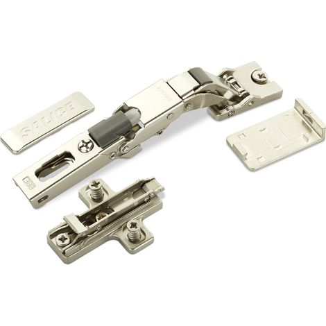 2 x Salice Universalscharnier mit Dämpfer für Glastür oder Spiegeltür 110° mit Kreuz-Montageplatte Höhe 3 mm mit Euroschrauben, Exzenterverstellung, Möbelscharniere mit Abdeckkappen