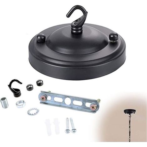 Rosace de Plafond Métal Noir Auvent de Plafond Rosace Plafond Luminaire Plafond Avec Accessoire pour Suspension Plaque de Plafond Vintage,Plantes Suspendues,Panier à Chat Suspendu Panier Suspe (1/4)