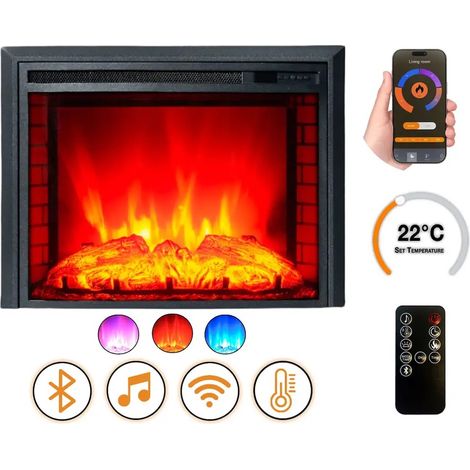 DLC HOME Cheminée électrique - EF3 - 1800 W avec effet flamme réaliste, chauffage 17 à 27 °C - Bluetooth Wi-Fi (1/4)