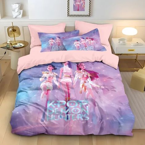 Parure de lit 3 pièces Kpop Demon Hunters en microfibre douce et respirante pour chambre à coucher et chambre d'amis 173x229cm[NX] (1/5)