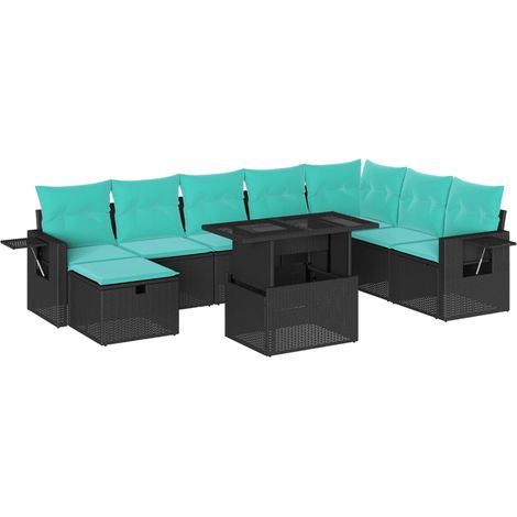 9-teiliges Gartensofa-Set mit Kissen, schwarzes Polyrattan vidaXL (1/5)