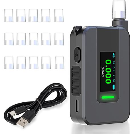 ethylotest electronique avec capteur electrochimique, ethylometre, ethylotest avec 15 Embouts buccaux, alcootest avec ecran IPS HD, Comprend Une Batterie integree et Un cable de cha (1/5)
