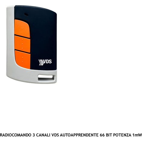 Radiocomando Tre Canali Frequenza 433,92 MHz Potenza 1 mW Portata Libera 60/100 MT Codice Sicurezza VDS Pila 12 V 23A Autoapprndimento Contenitore ABS Tre Colori Tasti Numerati da Pallini (1/3)