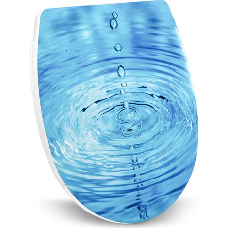 Wenko – Abattant WC Original 'Goutte d'eau' – Duroplast – Frein de chute – Fixation inox Flix-Clip – 46,5x38,5 cm – Bleu