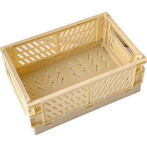 Panier pliable en plastique mini, caisse de rangement escamotable pour organisation, maison, cuisine, chambre, salle de bain, bureau, jaune clair (1/5)