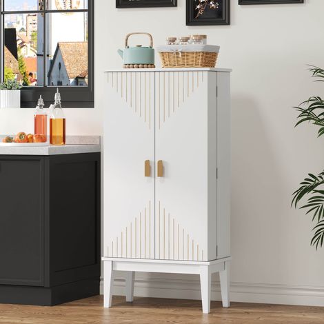 Modernluxe - Buffet de cuisine 59x30x120cm, 2 portes avec étagères, style rétro - blanc (1/2)