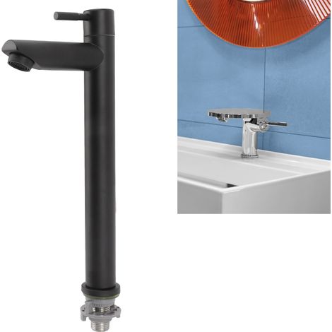 Robinet d'eau froide à un seul trou, robinet de lavabo en acier inoxydable brossé, robinet d'évier de buanderie à un seul trou, robinet de lavabo, robinet d'eau froide à un seul trou, haut et droit. (1/5)