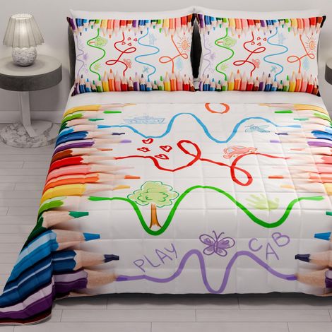 Couvre-lit d'été 260x270 cm 100 g/m² Double Face, Couette légère pour lit Double, Printemps, Modèle Crayons, 100% Fabriqué en Italie (1/5)