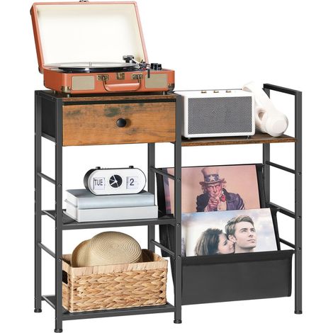 Record Player Stand, End Table with Vinyl Storage, 4-Tier Vinyl Record Storage, Side Table with Open Shelves, Turntable Stand for Living Room & Media Room (1/5)