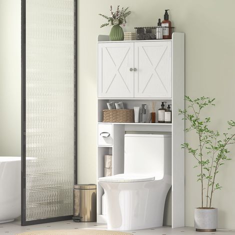 WC-Einheit mit Schranktür im Scheunentor-Stil, verstellbarem Einlegeboden, Fächern und Toilettenpapierhalter, weiß