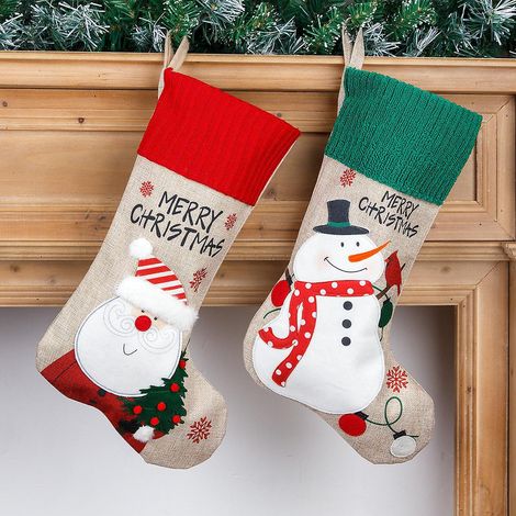 2 Pcs Petites Dcorations De Nol Broderie De Lin Bonhomme De Neige G Cadeau Sac De Bonbons Pendentif Chaussettes De Nol Sac Cadeau (1/5)
