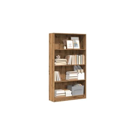 Bibliothèque en bois 4 niveaux L80xH143xP24 - Collection Klazik-Marron clair (1/5)