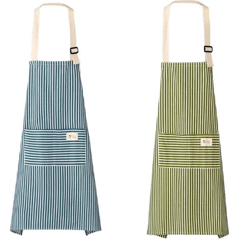Lot de 2 Tabliers de Cuisine Unisexes - Coton et Lin - Réglables avec Poches - Pour Cuisine, Pâtisserie, Jardinage, Restaurant, Barbecue, Café (1/5)