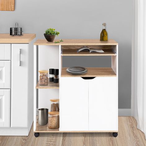 COSI aparador de cocina en madera blanca con bandejas efecto haya L.76 CM