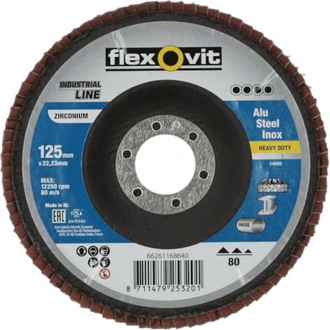Disque à lamelles INDUSTRIAL LINE HEAVY DUTY - Ø 125 mm - Grain 80 - FLEXOVIT