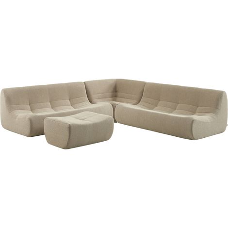 sweeek - Modulares Ecksofa für 7 Personen mit strukturiertem Bouclé-Bezug und Hocker, Strukturiertes Bouclé, Beige (1/5)