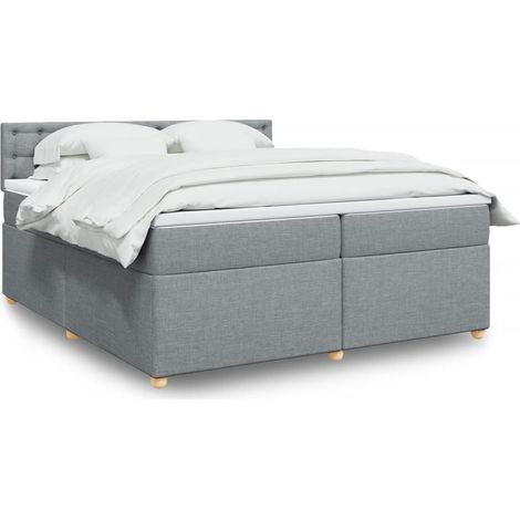 Cama box spring con colchón tela gris claro 200x200 cm (1/5)
