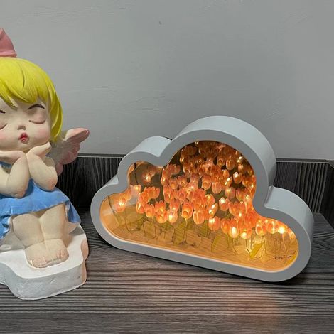 Lámpara de noche creativa y artesanal con forma de tulipán, motivos náuticos y efecto de reflejo de nubes, lámpara ambiental Qixi, un regalo para parejas y amigos [Thirteen Pink] Lámpara de noche Nube (1/4)