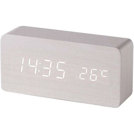 (Blanc) Réveil digital en bois avec contrôle sonore par LED, alimentation double par batterie USB, horloge silencieuse en bois avec LED, décorations pour la maison (1/4)