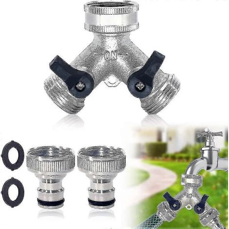 Répartiteur de robinet de jardin, répartiteur de tuyau à 2 voies, robinet double en laiton avec 2 raccords de robinet de 3/4 pouce pour l'irrigation de jardin - sfygv (FMY) (1/5)