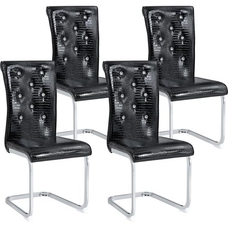 Lot de 4 chaises de salle à manger rétro effet peau de crocodile, rembourrées, avec design à boucle cristal et revêtement façon cuir, pour apporter une touche d’élégance et de mystère à l’espace repas