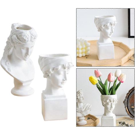 2 vases en résine en forme de tête humaine, vases à fleurs, pots de fleurs, décoration pour la maison ou le bureau, cadeaux (1/5)