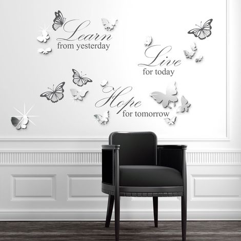 Miroir 3D Papillons 50 x 70 cm Stickers muraux amovibles Autocollant Mural Art Decal Vinyle Décoration Maison Salon Chambre Bureau Décor Papier Peint Enfant Cadeau (1/5)