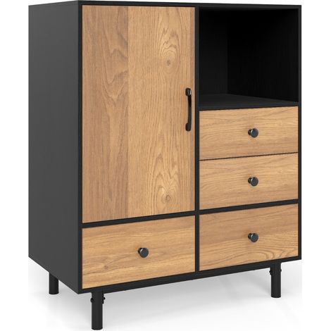 Aparador con espacio de almacenamiento independiente 80 x 45,5 x 97,5 cm amplio espacio de almacenamiento diseño moderno de mediados de siglo madera negra 200010790