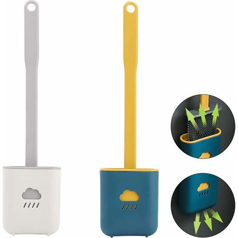 Brosse WC Suspendu, 2 Pièces Brosse de Toilette Silicone Brosses WC et Supports Brosse WC en Silicone Antibactérienne pour Salle de Bain (Bleu et Gris) (1/5)