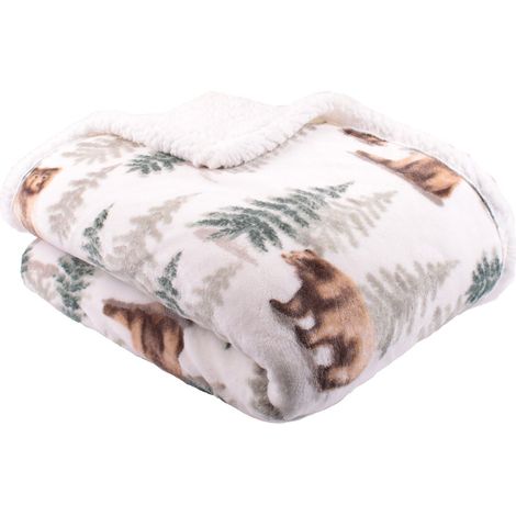 Couvre-lit Ours des Bois 150 x 20 cm Parure de lit en Polaire Super Douce Housse de Couette Animal de la forêt Couverture Ours Marron Grizzly (1/4)
