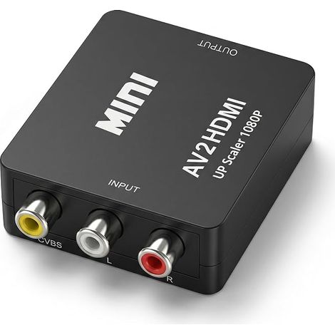 Convertisseur RCA vers HDMI, Adaptateur AV vers HDMI Mini 1080P, Composite Vidéo/Audio vers HDMI, Plug & Play avec Câble d’Alimentation USB, PAL/NTSC/SECAM pour PS1 PS2 Wii N64 VHS VCR DVD (1/5)