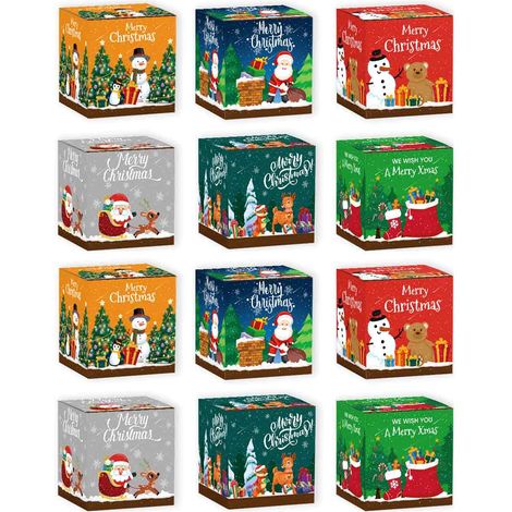 Houhence – Coffret cadeau de Noël 12 pièces – Boîtes à friandises 3D en papier cartonné – Dimensions 7 x 7 x 7 cm – Motifs festifs imprimés (1/5)