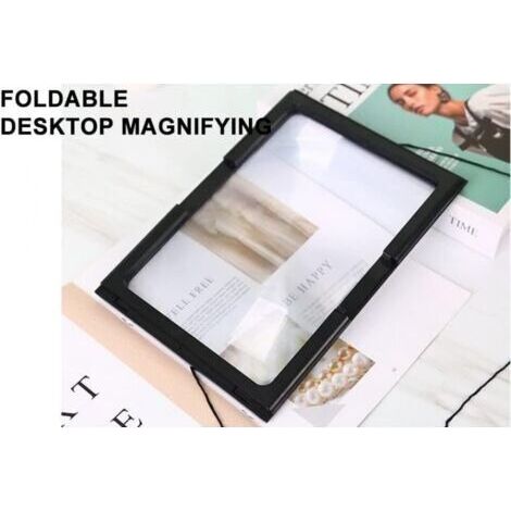 NALOOKAMIC Loupe de lecture avec 4 lumières LED, grossissement 3x Éclairage Loupe rectangulaire A4 avec lampe loupe sur pied (1/4)