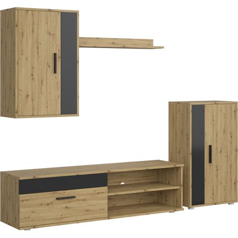 Conjunto de salón Houston 2087, Negro + Roble Artisan (1/5)