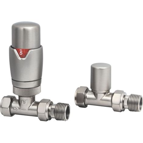 Heatwave Prime Brushed Nickel Straight Thermostatic Radiator Valve Set