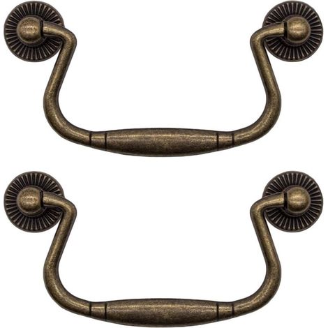 Set aus 2 antiken, klappbaren Schubladengriffen aus Bronze-Eisen für Schranktüren, Kommoden, Küchenschränke, Sideboards usw. Vintage-Landhausstil (1/4)
