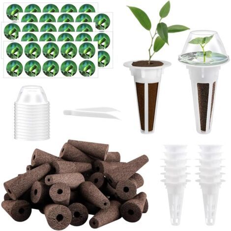 125 Pièces Kit de Éponges de Culture Hydroponiques,Kit de Culture Hydroponique avec 50 Éponges de Culture, 50 Étiquettes, 12 Paniers de Culture, 12 Couvercles Isolants, 1 Pince à Épiler (1/5)