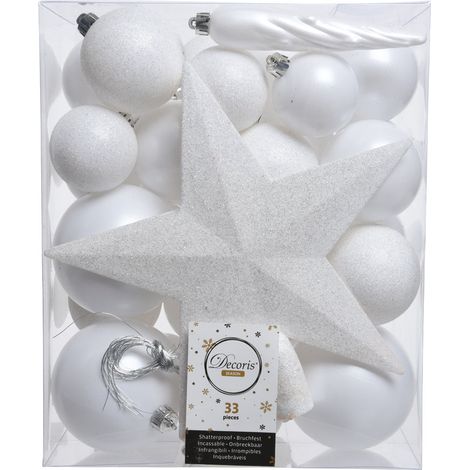 33 PALLINE DI NATALE+PUNTALE BIANCO INVERNO ASSORTITE