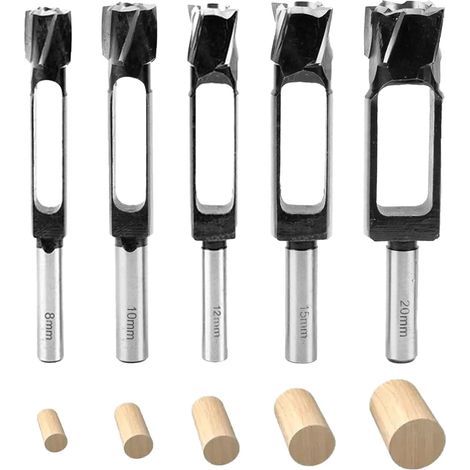 Set of 5 wood hole cutters, tenon drill bits, deep drill bits, for woodworking, furniture making (8/10/12/15/20 mm) (1/5)