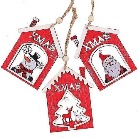 Ornements de Noël en bois Père Noël Bonhomme de neige Pendentif sapin de Noël Décoration robe de Noël (1/5)